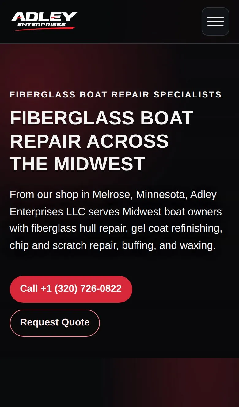 The Adley Enterprises website on a phone