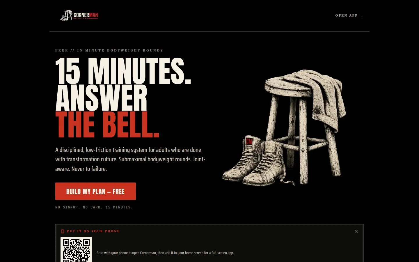 Home page of the Cornerman website