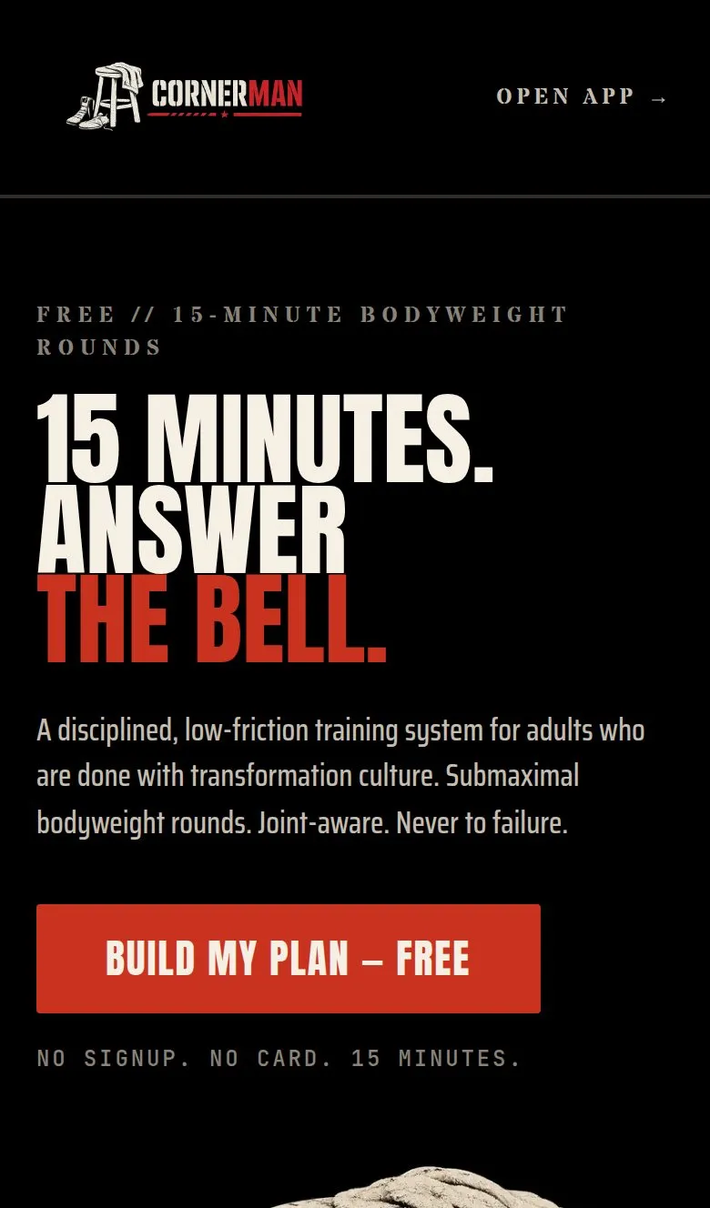 The Cornerman website on a phone