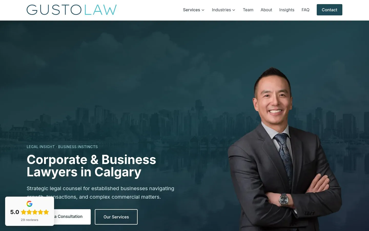Home page of the Gusto Law website