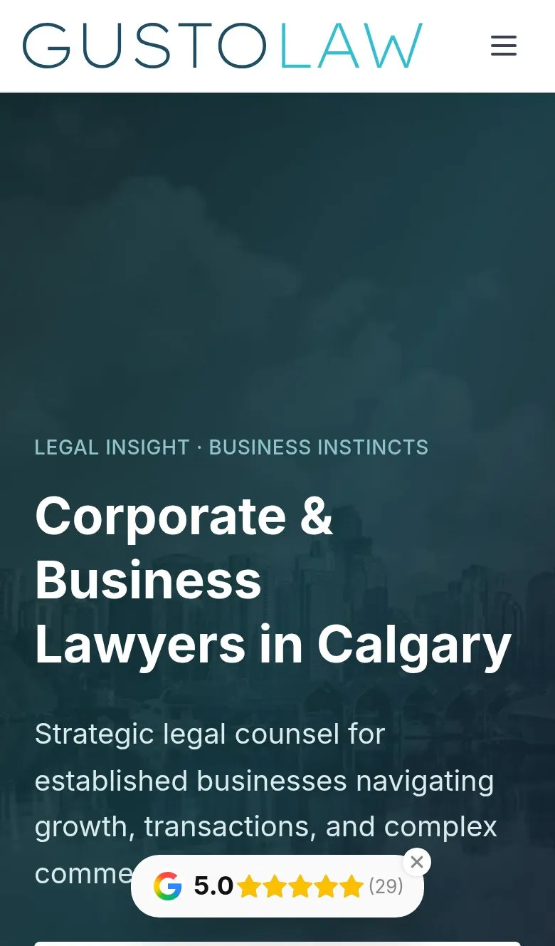 The Gusto Law website on a phone