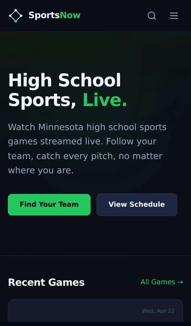 The SportsNow website on a phone