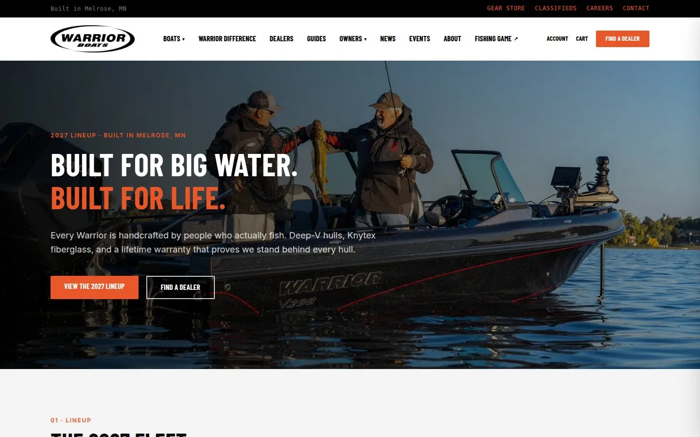 Home page of the Warrior Boats website