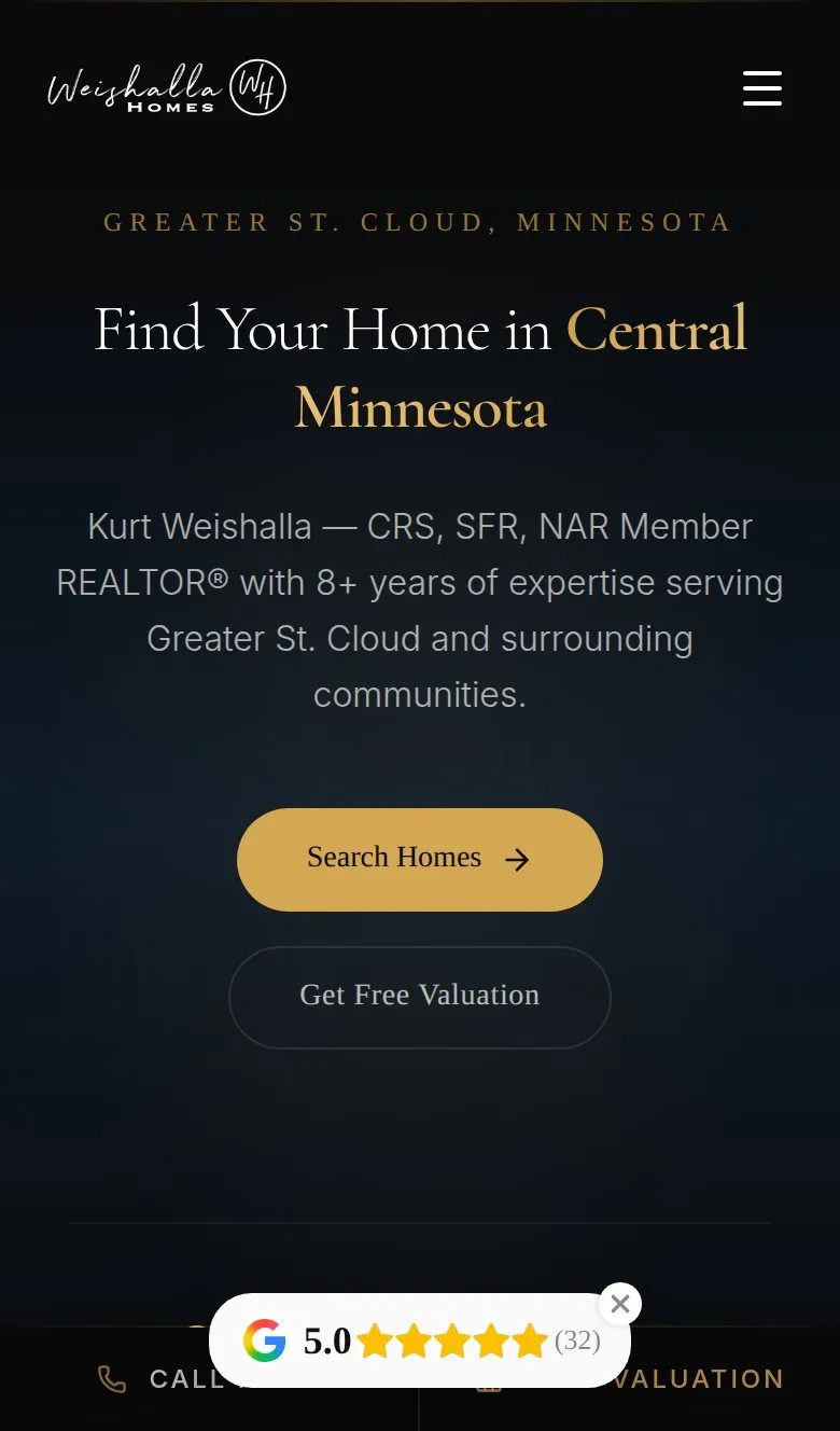 The Weishalla Homes website on a phone